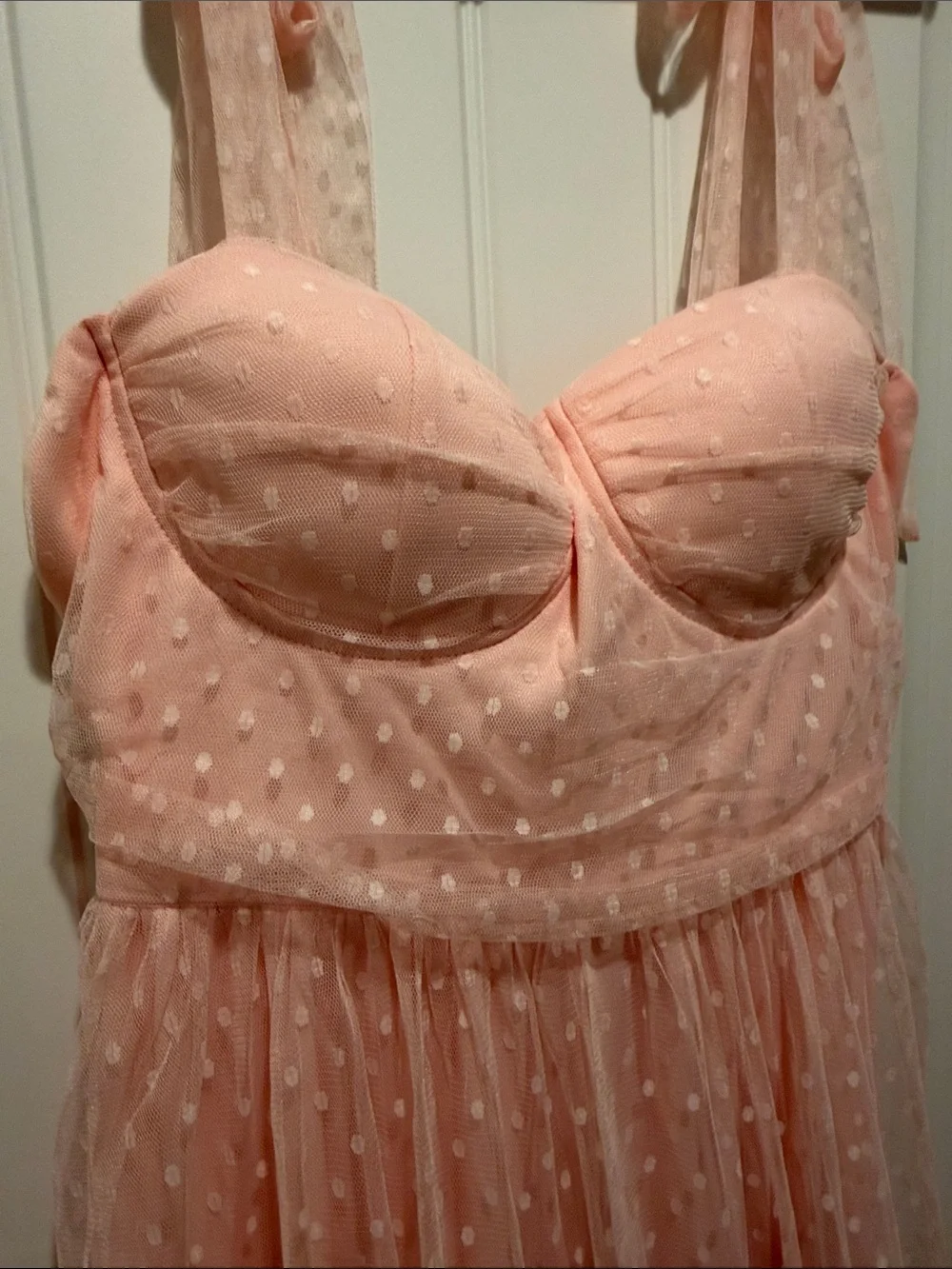 SHEIN Delicate Pink Mesh dress with Polka Dot Detail